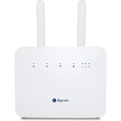 Digicom 4G+ LiteRoute Plus Router 4.5G CAT6 300Mbps, Wi-Fi AC1200 Dual-Band, 4 poorten (3LAN 1LAN/WAN) Gigabit, geen configuratie nodig, wit Digicom 4G+ LiteRoute Plus Router 4.5G CAT6 300Mbps, Wi-Fi AC1200 Dual-Band, 4 poorten (3LAN 1LAN/WAN) Gigabit, geen configuratie nodig, wit