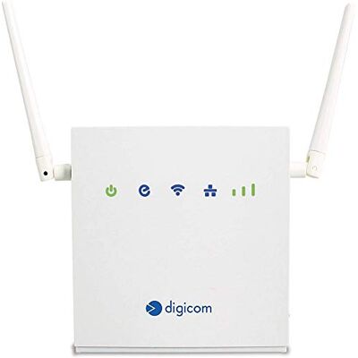 Digicom 4G LiteRoute LTE Cat4 Router, 150Mbps download en 50Mbps upload 4G, 2 LAN-poorten 10/100. Wi-Fi gemakkelijk met WPS en tot 300Mbps, Firewall, geen configuratie nodig, wit Digicom 4G LiteRoute LTE Cat4 Router, 150Mbps download en 50Mbps upload 4G, 2 LAN-poorten 10/100. Wi-Fi gemakkelijk met WPS en tot 300Mbps, Firewall, geen configuratie nodig, wit