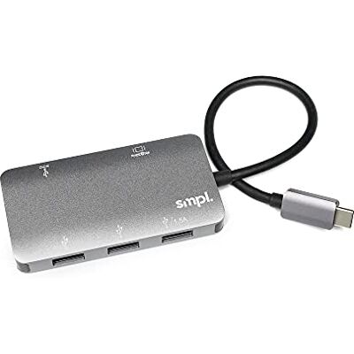 smpl 5-in-1 USB-C splitter, Thunderbolt 3 naar HDMI 4K hub adapter, 3 USB 3.0 poorten, 100W PD-voeding, compatibel met MacBook Pro, Air smpl 5-in-1 USB-C splitter, Thunderbolt 3 naar HDMI 4K hub adapter, 3 USB 3.0 poorten, 100W PD-voeding, compatibel met MacBook Pro, Air