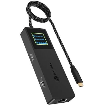 ICY BOX USB-C dockingstation (7-in-1) met LCD display, HDMI 4K 60Hz, USB 3.2 Gen 2, 100W PD, Gigabit Ethernet, compacte multiport USB-C hub voor laptop & MacBook, IB-DK4038-LCD, Spade Dock 4038 ICY BOX USB-C dockingstation (7-in-1) met LCD display, HDMI 4K 60Hz, USB 3.2 Gen 2, 100W PD, Gigabit Ethernet, compacte multiport USB-C hub voor laptop & MacBook, IB-DK4038-LCD, Spade Dock 4038