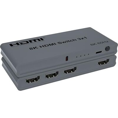 PremiumCord Switch 8K HDMI 3:1 met afstandsbediening, video UHD 8K @60Hz, 4K @144Hz, Full HD 1080p, 40 Gbit/s, 3D, HDCP 2.3, VRR, ALLM, FreeSync, G-Sync, stroomvoorziening 5V/1A, grijs PremiumCord Switch 8K HDMI 3:1 met afstandsbediening, video UHD 8K @60Hz, 4K @144Hz, Full HD 1080p, 40 Gbit/s, 3D, HDCP 2.3, VRR, ALLM, FreeSync, G-Sync, stroomvoorziening 5V/1A, grijs