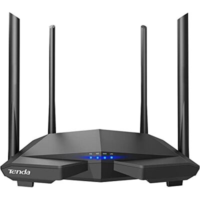 Tenda AC6 AC1200 dual-band WLAN-router (1200 Mbit/s, 2, 4 GHz & 5 GHz, 4x 10/100 poorten, QoS, beamforming+, vier antennes, app-besturing) zwart Tenda AC6 AC1200 dual-band WLAN-router (1200 Mbit/s, 2, 4 GHz & 5 GHz, 4x 10/100 poorten, QoS, beamforming+, vier antennes, app-besturing) zwart