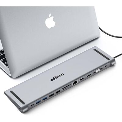 oditton USB C-hub, 13-in-1 hub, laptop dockingstation internet/2 poorten, 5 Gbps, USB 3.0/USB C-5 Gbps/2 x 4K HDMI/VGA/2 USB 2.0/100W PD compatibele USB C-laptop/TF/SD-kaart, 3,5 mm voor, Mac OS oditton USB C-hub, 13-in-1 hub, laptop dockingstation internet/2 poorten, 5 Gbps, USB 3.0/USB C-5 Gbps/2 x 4K HDMI/VGA/2 USB 2.0/100W PD compatibele USB C-laptop/TF/SD-kaart, 3,5 mm voor, Mac OS