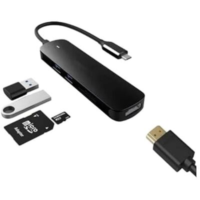 Watio Wave HUB 5-Port USB 3.0 Type C Hub perfect voor het aansluiten van meerdere apparaten, compact en zwart, compatibel met verschillende apparaten* #* Watio Wave HUB 5-Port USB 3.0 Type C Hub perfect voor het aansluiten van meerdere apparaten, compact en zwart, compatibel met verschillende apparaten* #*