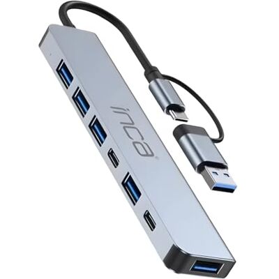 İnca inca IUTP-7T USB-hub, 7-in-2 multiport adapter met USB 2.0 + USB 3.0-poorten, 100W Power Delivery, Type-C met stroombeveiliging, type C-hub, compatibel met Windows & Mac, aluminium behuizing İnca inca IUTP-7T USB-hub, 7-in-2 multiport adapter met USB 2.0 + USB 3.0-poorten, 100W Power Delivery, Type-C met stroombeveiliging, type C-hub, compatibel met Windows & Mac, aluminium behuizing