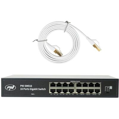 PNI SW016 switch pack 16x10/100/1000Mbps gigabit metalen behuizing en CAT8 patchkabel 1,5m U8015W PNI SW016 switch pack 16x10/100/1000Mbps gigabit metalen behuizing en CAT8 patchkabel 1,5m U8015W