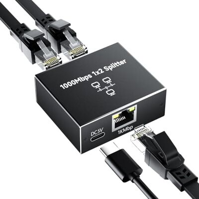 GlasFlength LAN-splitter 1 naar 2 1000 Mbps Ethernet Splitter, LAN Switch 4 Port Met Type-C Netsnoer Gigabit Ethernet Switch Stroomkabel voor Computer Hubs Switches Router Set-Top Box Digitale TV et GlasFlength LAN-splitter 1 naar 2 1000 Mbps Ethernet Splitter, LAN Switch 4 Port Met Type-C Netsnoer Gigabit Ethernet Switch Stroomkabel voor Computer Hubs Switches Router Set-Top Box Digitale TV et