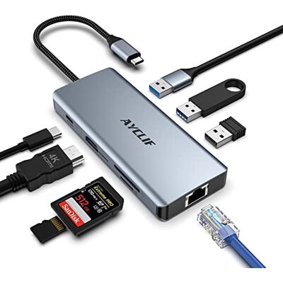 AYCLIF USB C Hub, 8 in 1 USB C adapter Dual Display 4K HDMI, USB C Dockingstation voor MacBook Pro/Air (Gigabit Ethernet, 5 Gbit/s USB 3.0, PD 100W, SD/TF lezer) voor Dell, Oppervlak, HP, Lenovo AYCLIF USB C Hub, 8 in 1 USB C adapter Dual Display 4K HDMI, USB C Dockingstation voor MacBook Pro/Air (Gigabit Ethernet, 5 Gbit/s USB 3.0, PD 100W, SD/TF lezer) voor Dell, Oppervlak, HP, Lenovo