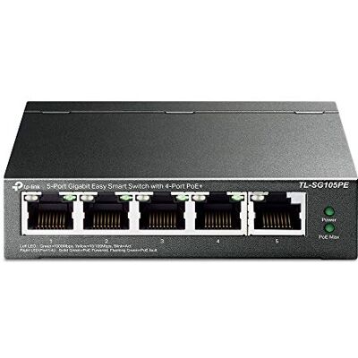 TP-Link TL-SG105PE 5-poorts -Gigabit-Easy-Smart-switch met 4 PoE+-poorten, plug & play, metalen behuizing TP-Link TL-SG105PE 5-poorts -Gigabit-Easy-Smart-switch met 4 PoE+-poorten, plug & play, metalen behuizing