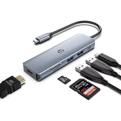 OBERSTER USB C-hub, 6-in-1 USB C multipoort met display, 4K HDMI, type C splitter, USB 3.0, PD 100W, compatibel met MacBook Pro/Air, Chromebook, Thinkpad en meer OBERSTER USB C-hub, 6-in-1 USB C multipoort met display, 4K HDMI, type C splitter, USB 3.0, PD 100W, compatibel met MacBook Pro/Air, Chromebook, Thinkpad en meer