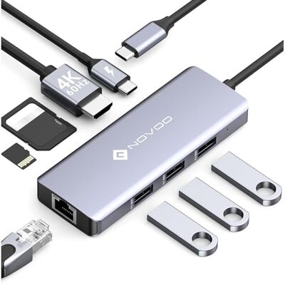 NOVOO USB C hub 8-in-1 adapter USB C naar HDMI 4K, USB 3.0 x 3, Gigabit Ethernet, stroomvoorziening PD 100 W, SD/TF-kaartlezing, multiport USB-hub voor MacBook Air Macbook Pro NOVOO USB C hub 8-in-1 adapter USB C naar HDMI 4K, USB 3.0 x 3, Gigabit Ethernet, stroomvoorziening PD 100 W, SD/TF-kaartlezing, multiport USB-hub voor MacBook Air Macbook Pro