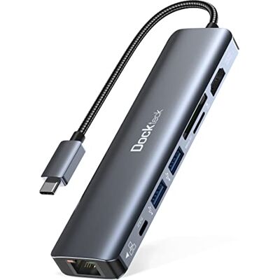 dockteck USB C-hub 7-in-1 dock DD0003 USB C-adapter, ethernet LAN RJ45, 4K 60Hz HDMI, 100W stroomvoorziening, 2 USB 3.0-poorten en SD/microSD voor iPhone 15 Pro, MacBook M1, iPad Pro, Surface Pro, en dockteck USB C-hub 7-in-1 dock DD0003 USB C-adapter, ethernet LAN RJ45, 4K 60Hz HDMI, 100W stroomvoorziening, 2 USB 3.0-poorten en SD/microSD voor iPhone 15 Pro, MacBook M1, iPad Pro, Surface Pro, en