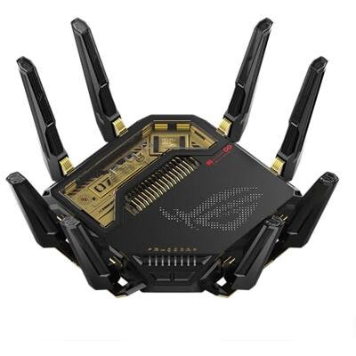 Asus ROG Rapture GT-BE98 Edition 20 uitbreidbare gaming-router AiMesh WiFi 7 quadband, 25 Gbit/s, 320 MHz, 4K-QAM, 10G poorten, vier 2,5 Gbit/s, AiProtection, VPN en 4G LTE/5G mobiele tethering Asus ROG Rapture GT-BE98 Edition 20 uitbreidbare gaming-router AiMesh WiFi 7 quadband, 25 Gbit/s, 320 MHz, 4K-QAM, 10G poorten, vier 2,5 Gbit/s, AiProtection, VPN en 4G LTE/5G mobiele tethering