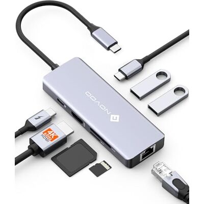 NOVOO USB C naar HDMI hub 4K, 8-in-1 adapter USB C naar USB, USB C, PD 100W, Etherenet RJ45 NOVOO USB C naar HDMI hub 4K, 8-in-1 adapter USB C naar USB, USB C, PD 100W, Etherenet RJ45