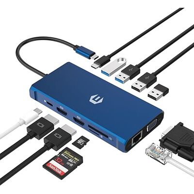 OOTDAY USB C-hub, 12-in-1 drievoudige USB-verdeler met 2 x 4K HDMI, 100 W PD, USB C 3.0, 4 USB A, USB C-splitter voor HP/Lenovo/Mac Book Pro OOTDAY USB C-hub, 12-in-1 drievoudige USB-verdeler met 2 x 4K HDMI, 100 W PD, USB C 3.0, 4 USB A, USB C-splitter voor HP/Lenovo/Mac Book Pro