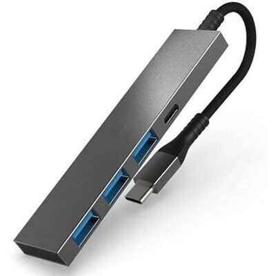 Levitantes USB-C hub met 3 USB-A-poorten en 1 USB-C poort in grijs, ideaal voor het aansluiten van meerdere apparaten en gegevensoverdracht. Levitantes USB-C hub met 3 USB-A-poorten en 1 USB-C poort in grijs, ideaal voor het aansluiten van meerdere apparaten en gegevensoverdracht.
