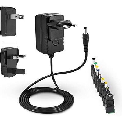LEICKE ULL Voeding 12V 2A TÜV-certificering Oplader 24W met 9 verschillende adapterkoppen voor kleine elektronische apparaten: LCD, WLAN-router, hub, ledstrip, scanner, switch LEICKE ULL Voeding 12V 2A TÜV-certificering Oplader 24W met 9 verschillende adapterkoppen voor kleine elektronische apparaten: LCD, WLAN-router, hub, ledstrip, scanner, switch