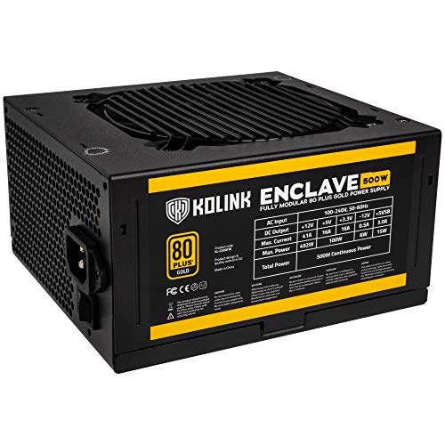 KOLINK Enclave 80 Plus Gold PSU PC-voeding, 500 watt, modulaire voeding, stille 120 mm ventilator, computervoeding, PC ATX-voeding, PSU voeding voor computers, stille pc-voeding