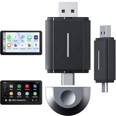 Sound-way 2-in-1 draadloze adapter, compatibel met CarPlay en Android Auto, 5 GHz wifi-dongle, plug & play voor snelle en stabiele verbinding, compatibel met 98% van de auto's (2015-2024), compact en draagbaar Sound-way 2-in-1 draadloze adapter, compatibel met CarPlay en Android Auto, 5 GHz wifi-dongle, plug & play voor snelle en stabiele verbinding, compatibel met 98% van de auto's (2015-2024), compact en draagbaar