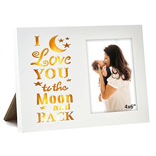 Newbyst Houten liefdeskoppels fotolijst cadeaus voor koppels voor vriend en vriendin, liefdescadeaus voor hem of haar, 4 x 6 wit I Love You to the Moon and Back