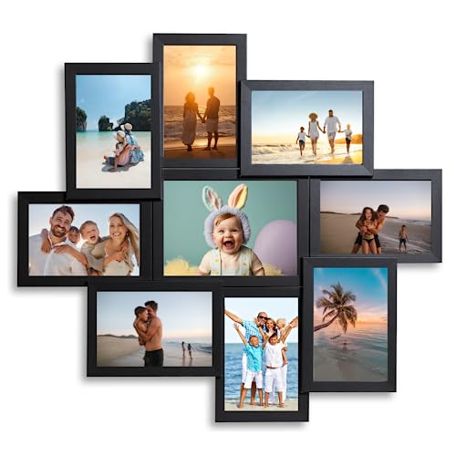 VictoR Fotolijst Collage Zwart Hout met 9 foto's (8 x 10x15cm; 1 x 13x18cm) Collage Fotolijstset Fotolijst Collage Hout