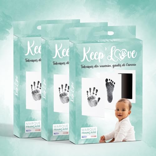 Keep'Love Set van 3 afdruksets voor baby's, stempel zonder inkt, hand en voet voor baby's, souvenir, geboorte en frame, groot, 12,5 x 8 cm