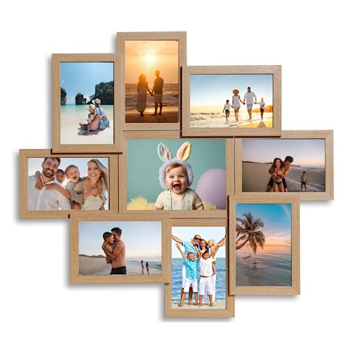 VictoR Fotolijst Collage Beige Hout met 9 foto's (8 x 10x15cm; 1 x 13x18cm) Collage Fotolijstset Fotolijst Collage Hout