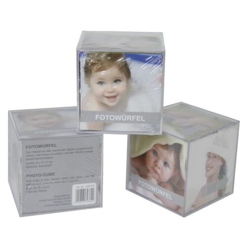 Fitsch Set van 4 fotodobbelstenen fotolijsten 9 x 9 x 9 cm voor 6 foto's acryl fotokubussen