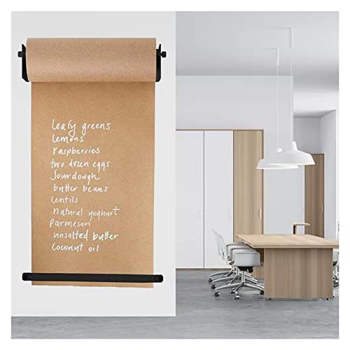 LIJBN Kantoor/studio notitiepapierdispenser met snijbalk, wandmontage kraftpapierrolhouder, voor takenlijsten/menunotities, zwart stalen frame (maat: stalen frame breed 97 cm/38,1 inch)