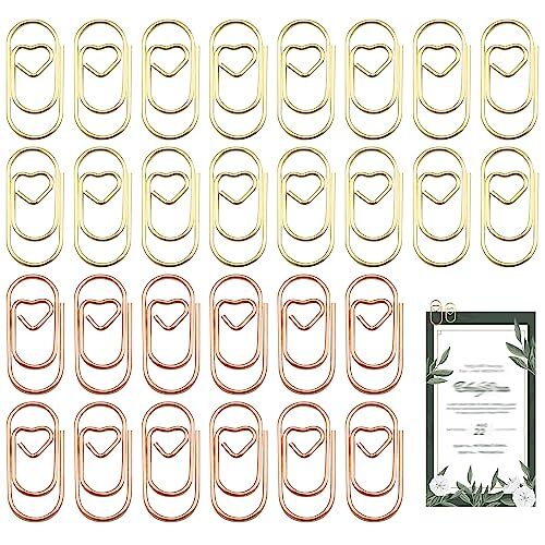 AMDZGLB Paperclips hart 140 stuks paperclips metaal klein roségoud + goud kantoormateriaal studie essentials papier clip voor documenten, kantoor, klaslokaal, boek, memo, papier, poster, foto, 20 x 9