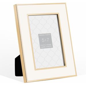 Torre & Tagus Regis Metalen lijst van emaille bureaublad voor tafelblad, open plank, display, 12,7 x 17,8 cm, goud/wit Torre & Tagus Regis Metalen lijst van emaille bureaublad voor tafelblad, open plank, display, 12,7 x 17,8 cm, goud/wit