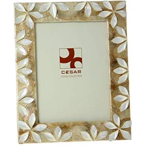 DRW Fotolijst van parelmoer voor foto 15 x 20 cm met bloemen in wit en beige DRW Fotolijst van parelmoer voor foto 15 x 20 cm met bloemen in wit en beige