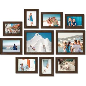 Americanflat 10-delige Walnut Gallery wandframeset twee 10x8, vier 7x5, vier 6x4 frames collage fotolijsten voor wand- en tafelbladweergave Americanflat 10-delige Walnut Gallery wandframeset twee 10x8, vier 7x5, vier 6x4 frames collage fotolijsten voor wand- en tafelbladweergave