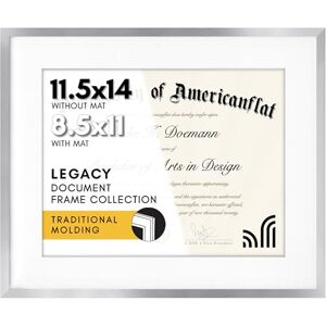 Americanflat 11,5 x 14 diplomalijst met onbreekbaar glas te gebruiken als lijst van 8,5 x 11 cm met mat of 11,5 x 14 zonder mat Legacy Collection dunne fotolijst voor wanddisplay, zilver Americanflat 11,5 x 14 diplomalijst met onbreekbaar glas te gebruiken als lijst van 8,5 x 11 cm met mat of 11,5 x 14 zonder mat Legacy Collection dunne fotolijst voor wanddisplay, zilver