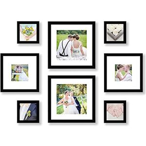 Americanflat 8-delige zwarte collage fotolijsten voor muur en tafelblad twee 11x11, twee 8x8 en vier 4x4 frames galerij wandframeset met onbreekbaar glas, ophangbeslag en ezel Americanflat 8-delige zwarte collage fotolijsten voor muur en tafelblad twee 11x11, twee 8x8 en vier 4x4 frames galerij wandframeset met onbreekbaar glas, ophangbeslag en ezel
