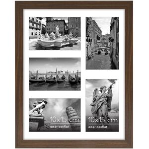 Americanflat 11x14 collage fotolijst in walnoot met vijf 4x6 beeldschermen versplinterbestendig glas horizontale en verticale formaten voor muur Americanflat 11x14 collage fotolijst in walnoot met vijf 4x6 beeldschermen versplinterbestendig glas horizontale en verticale formaten voor muur