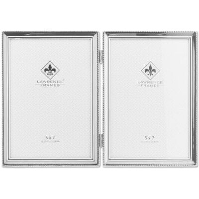 Lawrence Frames 11657D Zilverkleurige metalen dubbele fotolijst met scharnieren, voor foto‘s van 12,7 x 17,8 cm, rand met kraalmotief, Verona Collection Lawrence Frames 11657D Zilverkleurige metalen dubbele fotolijst met scharnieren, voor foto‘s van 12,7 x 17,8 cm, rand met kraalmotief, Verona Collection