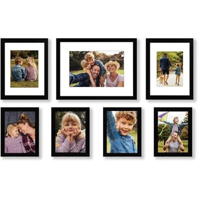 Americanflat 7-delige zwarte fotolijstset met matten in de maten 12x16, 9x12 en 6x8 composiet hout met versplinterbestendig glas horizontale en verticale formaten voor muur en tafelblad Americanflat 7-delige zwarte fotolijstset met matten in de maten 12x16, 9x12 en 6x8 composiet hout met versplinterbestendig glas horizontale en verticale formaten voor muur en tafelblad