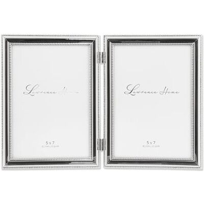 Lawrence Frames Scharnierende dubbele (verticaal) metalen fotolijst zilver-plaat met delicate kralen, 5 bij 7-inch Lawrence Frames Scharnierende dubbele (verticaal) metalen fotolijst zilver-plaat met delicate kralen, 5 bij 7-inch