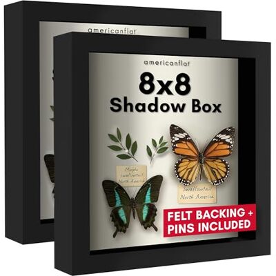Americanflat 8x8 Shadow Box Frame in zwart met zachte linnen achterkant composiet hout met breekvast glas voor muur en tafelblad 2 stuks Americanflat 8x8 Shadow Box Frame in zwart met zachte linnen achterkant composiet hout met breekvast glas voor muur en tafelblad 2 stuks