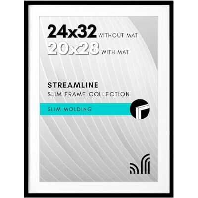 Americanflat Posterlijst met gepolijst plexiglas, 61 x 81 cm, 50 x 71 cm met passe-partout of 61 x 81 cm zonder passe-partout, dunne lijst voor wanddecoratie, Streamline Collection, zwart Americanflat Posterlijst met gepolijst plexiglas, 61 x 81 cm, 50 x 71 cm met passe-partout of 61 x 81 cm zonder passe-partout, dunne lijst voor wanddecoratie, Streamline Collection, zwart