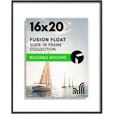 Americanflat 16x20 Floating Picture Frame with Shatter-Resistant Glass Fits 11x14 Photos or Smaller- Slide-in Photo Frame Fusion Float Collection Floating Frame for Wall Display Black Americanflat 16x20 Floating Picture Frame with Shatter-Resistant Glass Fits 11x14 Photos or Smaller- Slide-in Photo Frame Fusion Float Collection Floating Frame for Wall Display Black