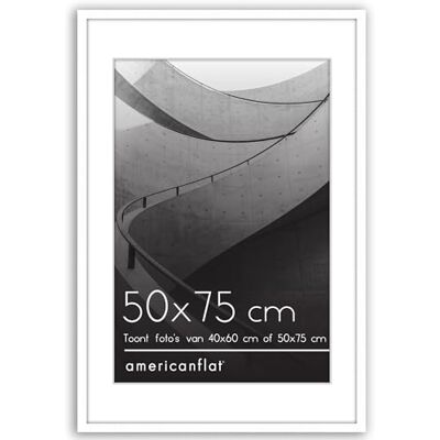 Americanflat 50x75 cm Fotolijst Te gebruiken als 40x60 cm Fotolijst met Passe-partout of 50x75 cm Lijst zonder Passe-partout Streamline Collectie Dunne Rand Lijst met Plexiglas Wit Americanflat 50x75 cm Fotolijst Te gebruiken als 40x60 cm Fotolijst met Passe-partout of 50x75 cm Lijst zonder Passe-partout Streamline Collectie Dunne Rand Lijst met Plexiglas Wit