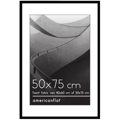 Americanflat 50x75 cm Fotolijst Te gebruiken als 40x60 cm Fotolijst met Passe-partout of 50x75 cm Lijst zonder Passe-partout Streamline Collectie Dunne Rand Lijst met Schokbestendig Glas Zwart Americanflat 50x75 cm Fotolijst Te gebruiken als 40x60 cm Fotolijst met Passe-partout of 50x75 cm Lijst zonder Passe-partout Streamline Collectie Dunne Rand Lijst met Schokbestendig Glas Zwart