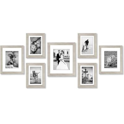 Americanflat 7-delige Drift Wood Gallery Wandfotolijst Set met Matten in 11x14, 8x10 en 5x7 Composiet hout met breekvast glas Horizontale en verticale formaten voor muur en tafelblad Americanflat 7-delige Drift Wood Gallery Wandfotolijst Set met Matten in 11x14, 8x10 en 5x7 Composiet hout met breekvast glas Horizontale en verticale formaten voor muur en tafelblad