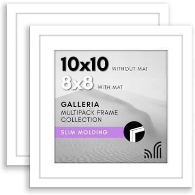 Americanflat 10x10 Picture Frame with Polished Plexiglass Set of 2 Use as 8x8 Frame with Mat or 10x10 Frame Without Mat Galleria Collection Gallery Frames for Tabletop and Wall Display White Americanflat 10x10 Picture Frame with Polished Plexiglass Set of 2 Use as 8x8 Frame with Mat or 10x10 Frame Without Mat Galleria Collection Gallery Frames for Tabletop and Wall Display White