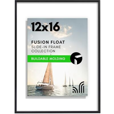 Americanflat 12x16 Floating Picture Frame with Shatter-Resistant Glass Fits 9x12 Photos or Smaller- Slide-in Photo Frame Fusion Float Collection Floating Frame for Wall Display Black Americanflat 12x16 Floating Picture Frame with Shatter-Resistant Glass Fits 9x12 Photos or Smaller- Slide-in Photo Frame Fusion Float Collection Floating Frame for Wall Display Black