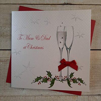 White Cotton Cards X53 Kerstkaart, Engels opschrift to Mum and Dad, handgemaakt, wit White Cotton Cards X53 Kerstkaart, Engels opschrift to Mum and Dad, handgemaakt, wit