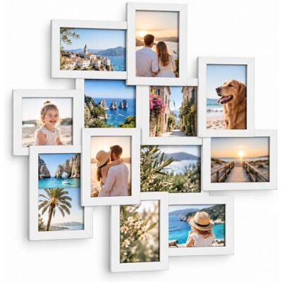 Relaxdays fotolijst collage, 12 foto's 10 x 15 cm, voorgemonteerd, wit H x B: 64,5 x 62 cm, wandfotolijst, mdf Relaxdays fotolijst collage, 12 foto's 10 x 15 cm, voorgemonteerd, wit H x B: 64,5 x 62 cm, wandfotolijst, mdf