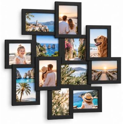 Relaxdays fotolijst collage, 12 foto's 10x15 cm, collagelijst, zwart gemonteerd, H x B: 64,5 x 62 cm, wandfotolijst, mdf Relaxdays fotolijst collage, 12 foto's 10x15 cm, collagelijst, zwart gemonteerd, H x B: 64,5 x 62 cm, wandfotolijst, mdf